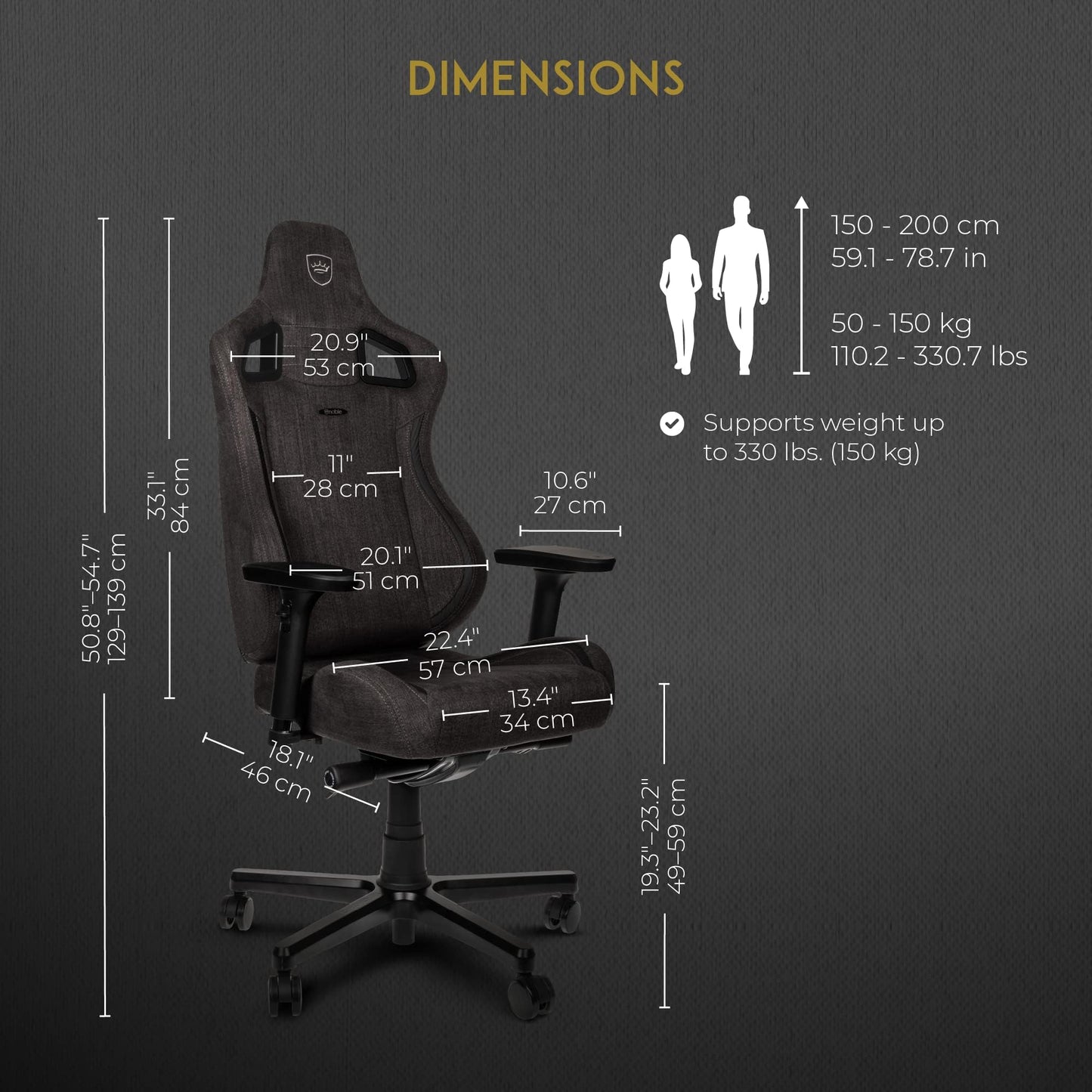 noblechairs Epic TX Gaming Stuhl, Bürostuhl, Schreibtischstuhl, Atmungsaktives Textilgewebe, Kopf- und Lendenstütze, Entwickelt für Nutzer bis 120 kg, (Anthrazit, Textilgewebe)