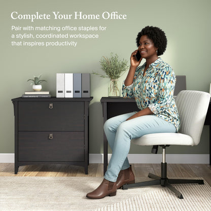 Bush Furniture Salinas Aktenschrank mit 2 Schubladen, seitlicher Aktenschrank in Vintage-Schwarz, Aufbewahrungslösung, Organizer mit Schubladen für den Arbeitsplatz, Akteneinheit