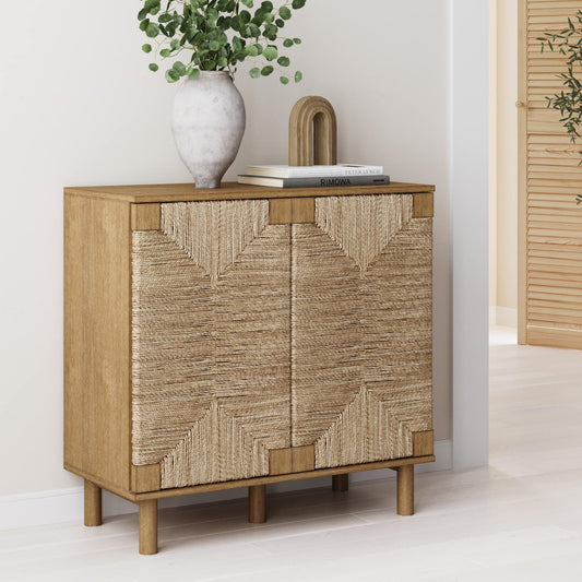 NATHAN JAMES Beacon Accent Sideboard, Aufbewahrungsschrank aus hellem Holz, mit Verstellbarer Innenablage und Seegras-Türen, für Flur, Eingangsbereich oder Esszimmer, Hellbraun