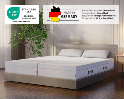 bett1 Bodyguard Boxspring Matratze 90x200 mit ca. 28 cm Matratzen-Höhe! (100% Vollschaum, 2in1 Liegehärten Mittelfest & Fester, Oeko-TEX 100, QXSchaum)
