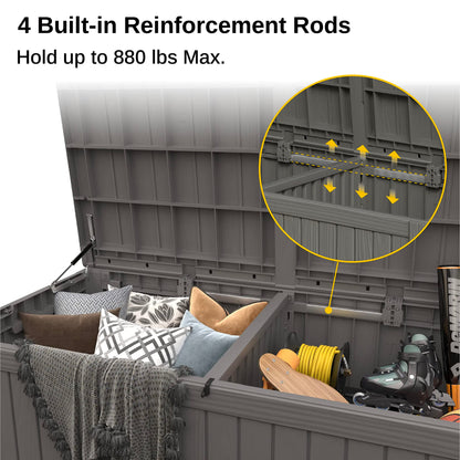 EAST OAK Aufbewahrungsbox für den Außenbereich, 150 Gallonen Deckbox, großer Aufbewahrungsbehälter aus Kunstharz, für Terrassenkissen, Gartengeräte, abschließbar, wasserdicht und UV-beständig, Grau