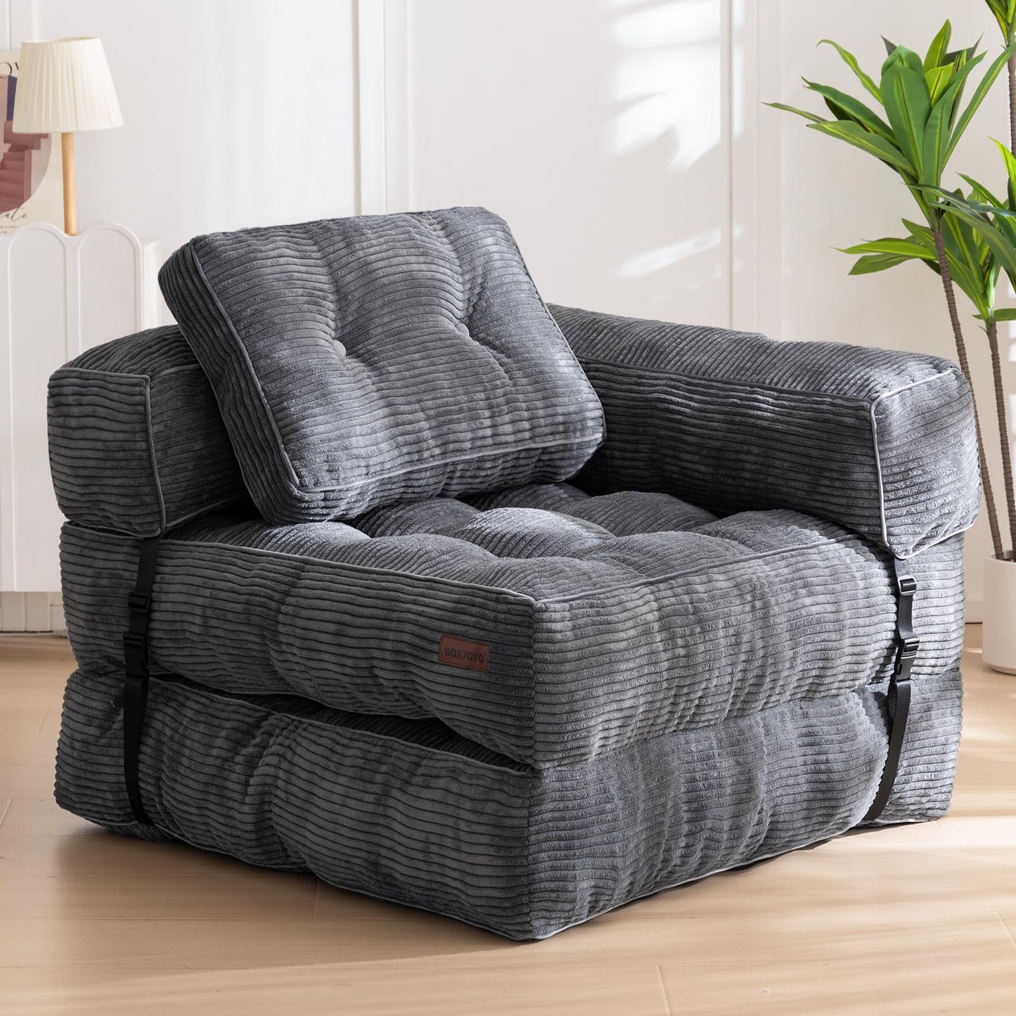 MAXYOYO Klappbares L-förmiges Schlafsofa mit Armlehne, faltbares Schlafsofa mit Kissen, tragbares ausklappbares Stuhlbett, bequemer Boden, Lounge für Wohnzimmer, Schlafzimmer