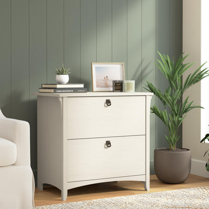Bush Furniture Salinas Seitlicher Aktenschrank mit 2 Schubladen, Holzwerkstoff, antik-weiß
