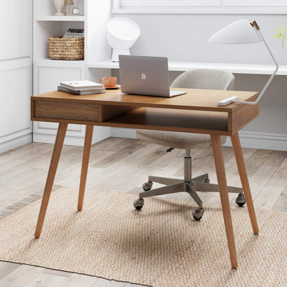 Nathan James Parker Modern Home Office Schreib- oder Laptop-Schreibtisch mit offenem Stauraum und Kleiner Schublade, Walnuss
