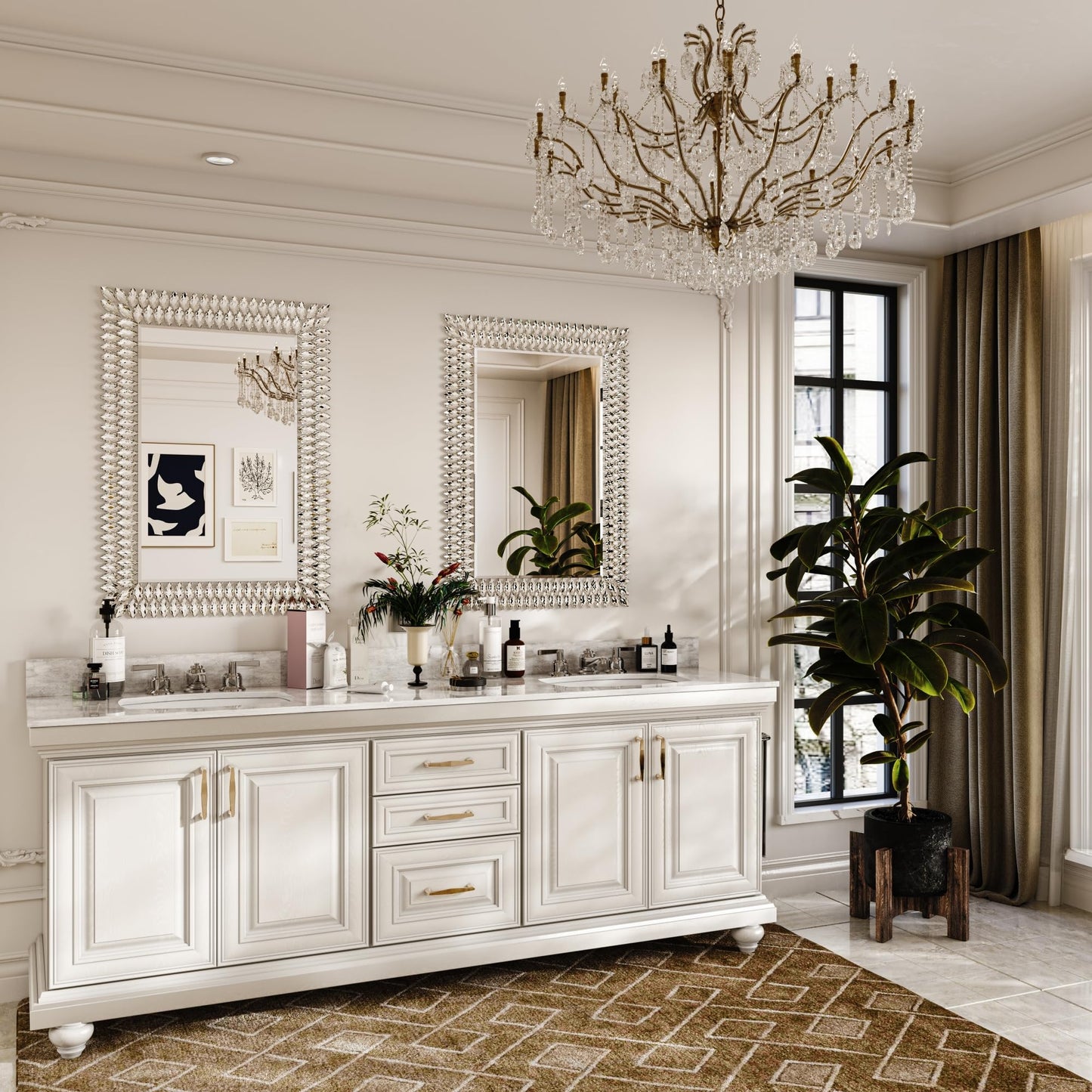 Kelly Miller Großer Spiegel für Wanddekoration, 71,1 x 101,6 cm, luxuriöser funkelnder Diamantspiegel, abgeschrägt, moderne Wanddekoration für Badezimmer, Wohnzimmer, Schlafzimmer, Flur,