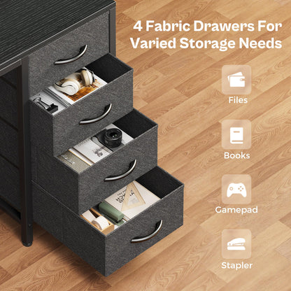 Huuger 55 inch Computer Desk with 4 Drawers, Gaming Desk with LED Lights & Power Outlets, Home Office Desk with Large Storage Space for Bedroom, Work from Home, Black