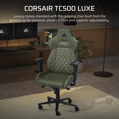 Corsair TC500 Luxe Gaming-Stuhl – Hochwertiger Atmungsaktiver Stoff – Breite Sitzfläche – In Fünf Richtungen Verstellbare Armlehnen – Verstellbare Lendenstütze – Neigung von 90–160 Grad – Sherwood